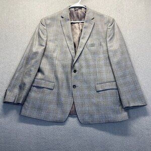 Lauren‎ Ralph Lauren Men Classic-Fit Sport Coat Oatmeal Grey Plaid 48R Silk/Wool